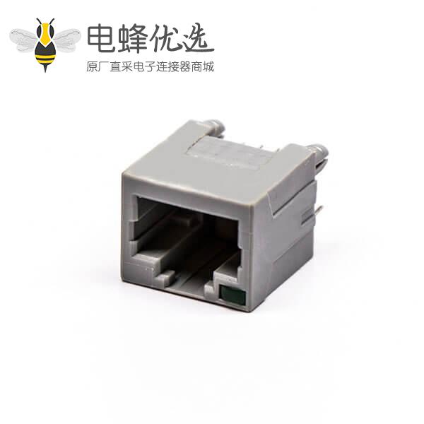 rj45插座接口全塑直式灰色单口母头带灯接PCB