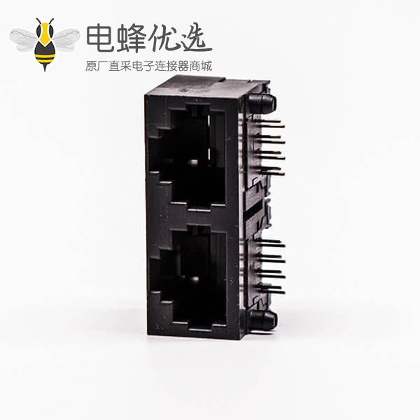 rj45直通式双网口插座母头弯式8全塑黑色无灯接PCB板