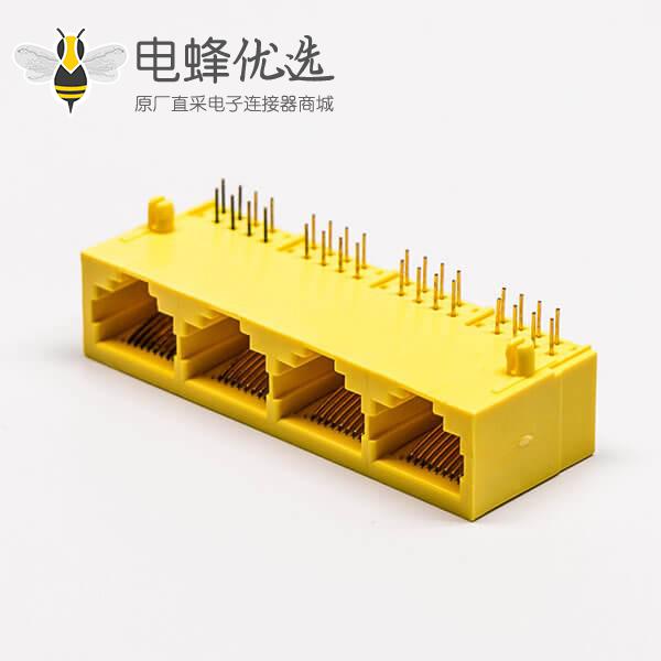 1*4全塑rj45黄色4口90&deg;无灯不带屏蔽母座