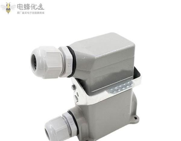 10芯16A矩形重载连接器HDC双出口单双扣热流道插头航空插座PG16开孔安装