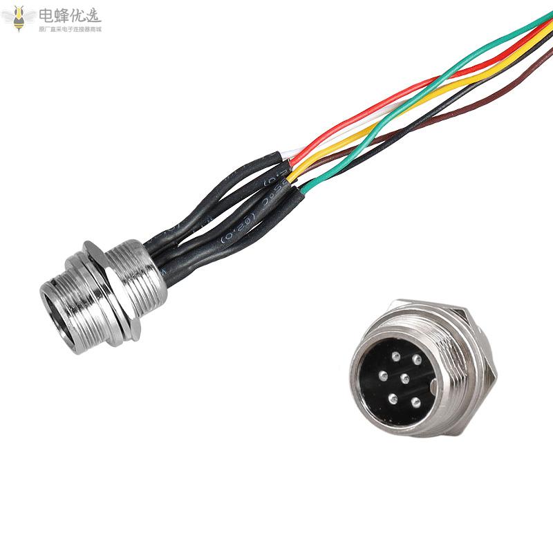 焊接款GX12航空连接器5A125V6针电缆连接器带线20cm