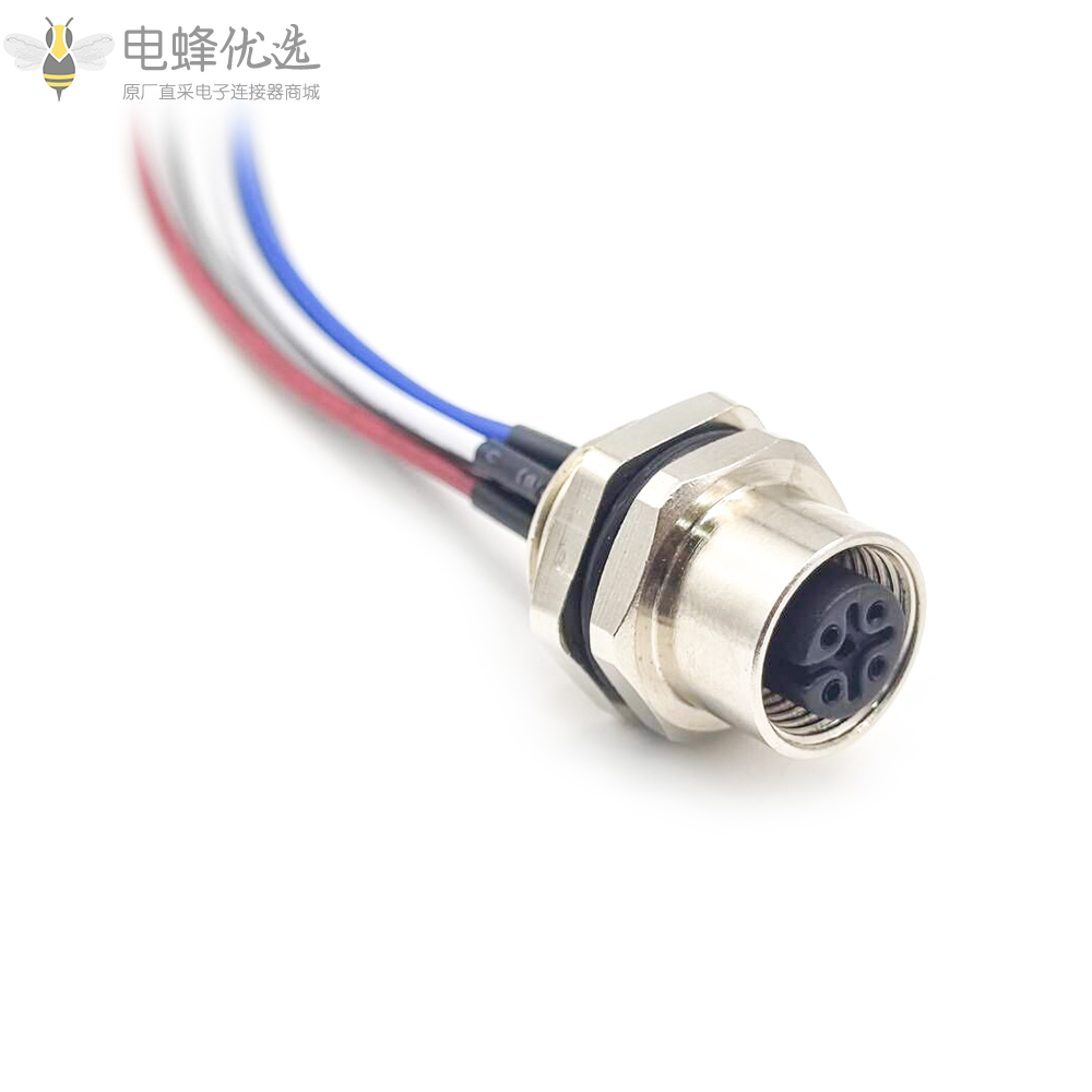 M12连接器 5pin 母头后锁带线型板端插座带线1M