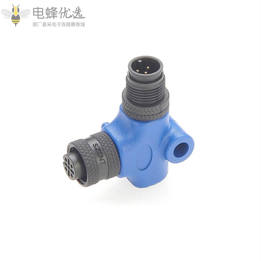 90&deg;L型M12_5芯公头转5芯母头NMEA2000_Micro_C电缆连接器NMEA2000系统主干线连接头