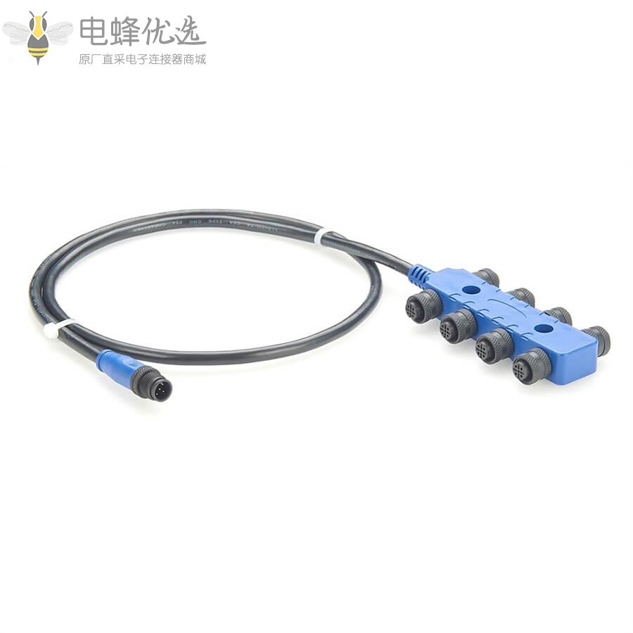 8通船用NMEA_2000网络Drop电缆M12_8母头转1公头线材1米总线电缆防水游艇电源线接头