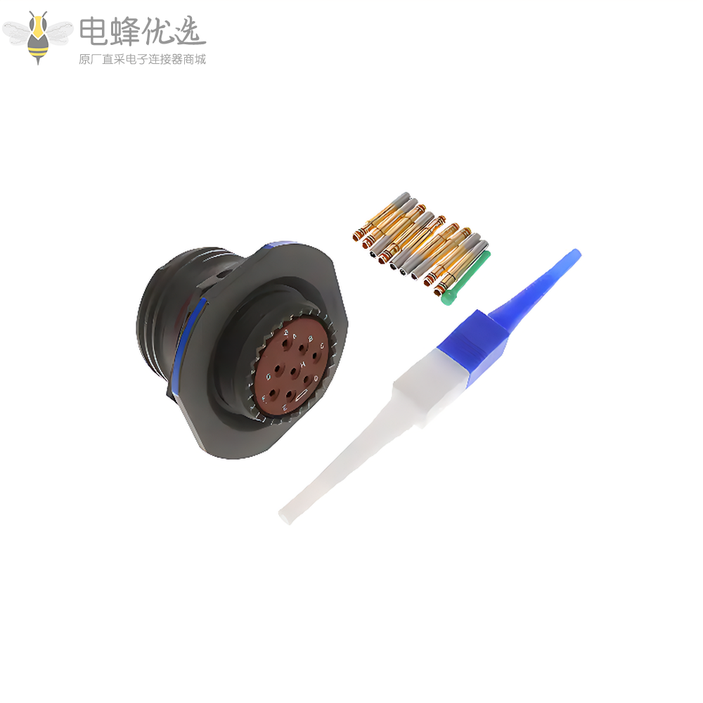 D38999连接器8芯螺母安装N键位带孔母插座17号壳体