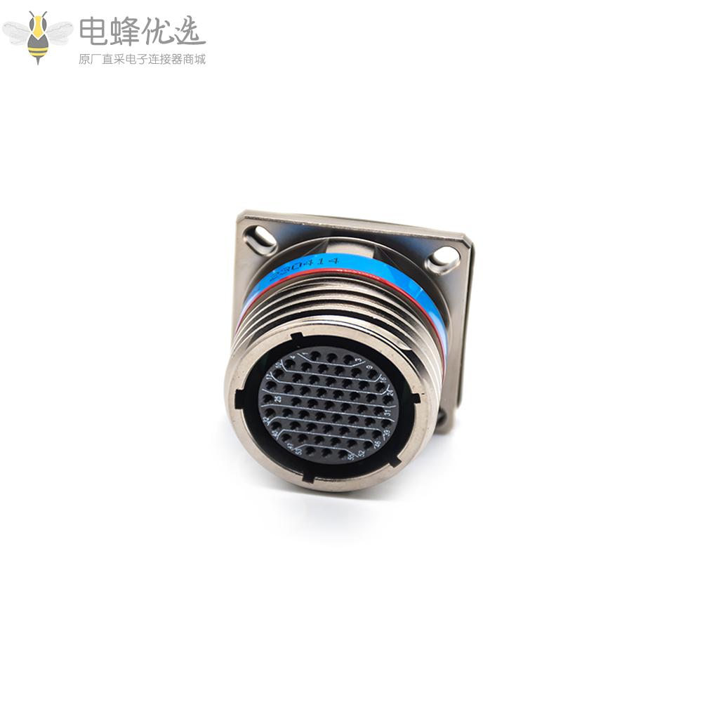 D38999连接器55芯方形法兰带孔母插座镀镍外壳(银色)