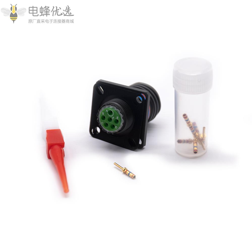 D38999插座6芯连接器方形法兰N键位11号壳体带针公座