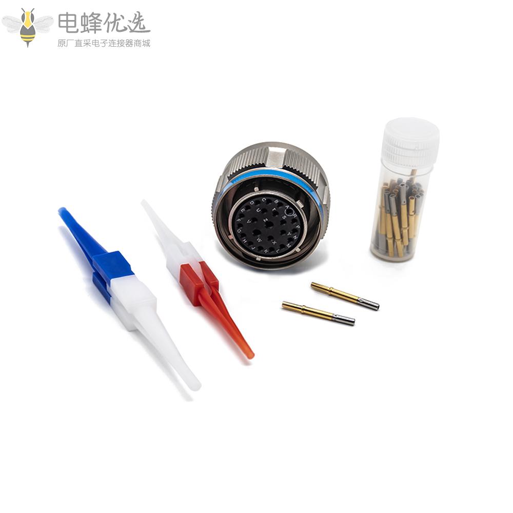 D38999连接器23芯带孔母插头(银色)镀镍外壳17号壳体