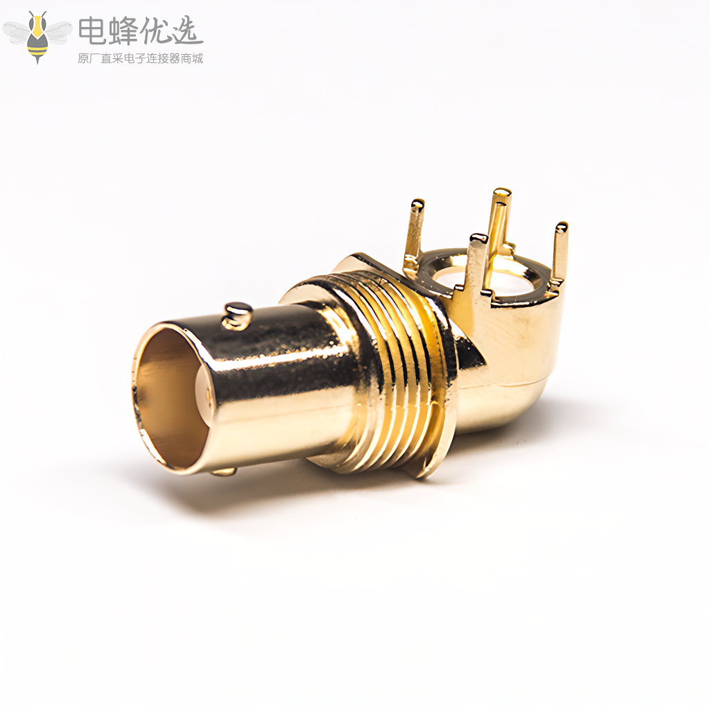 bnc插板接PCB板连接器弯式镀金母头穿墙面板安装