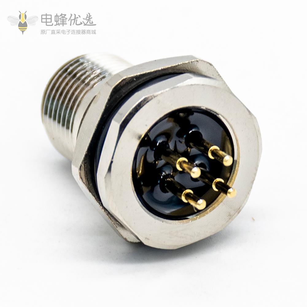M12连接器4芯 A型板端公座PCB插板式前锁工业防水传感连接器