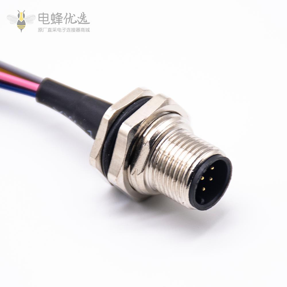 工业防水插头M12 8芯前锁板焊线座子带线1M