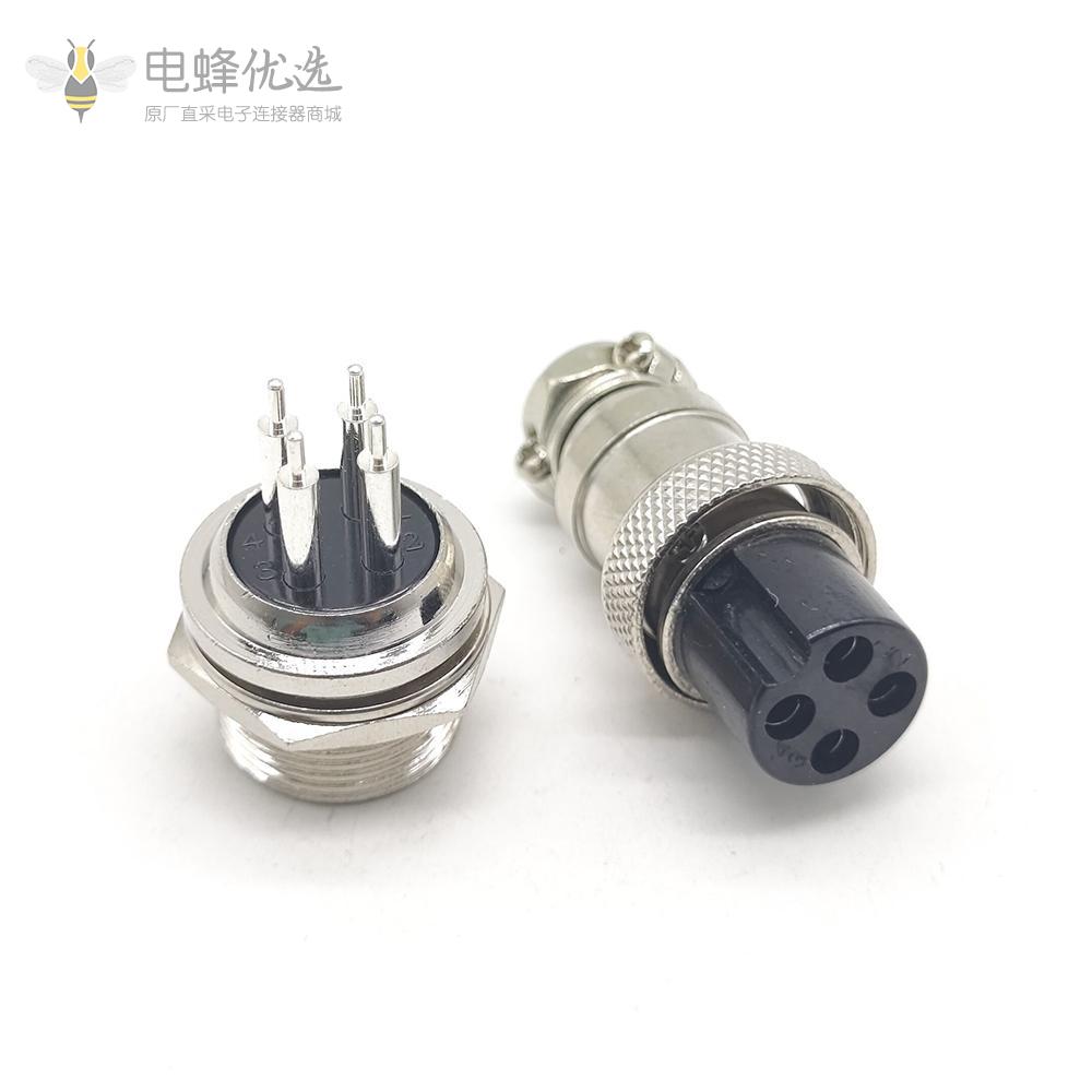 GX16-4芯直针航空插头插座7A125V航空连接器前锁PCB焊板式