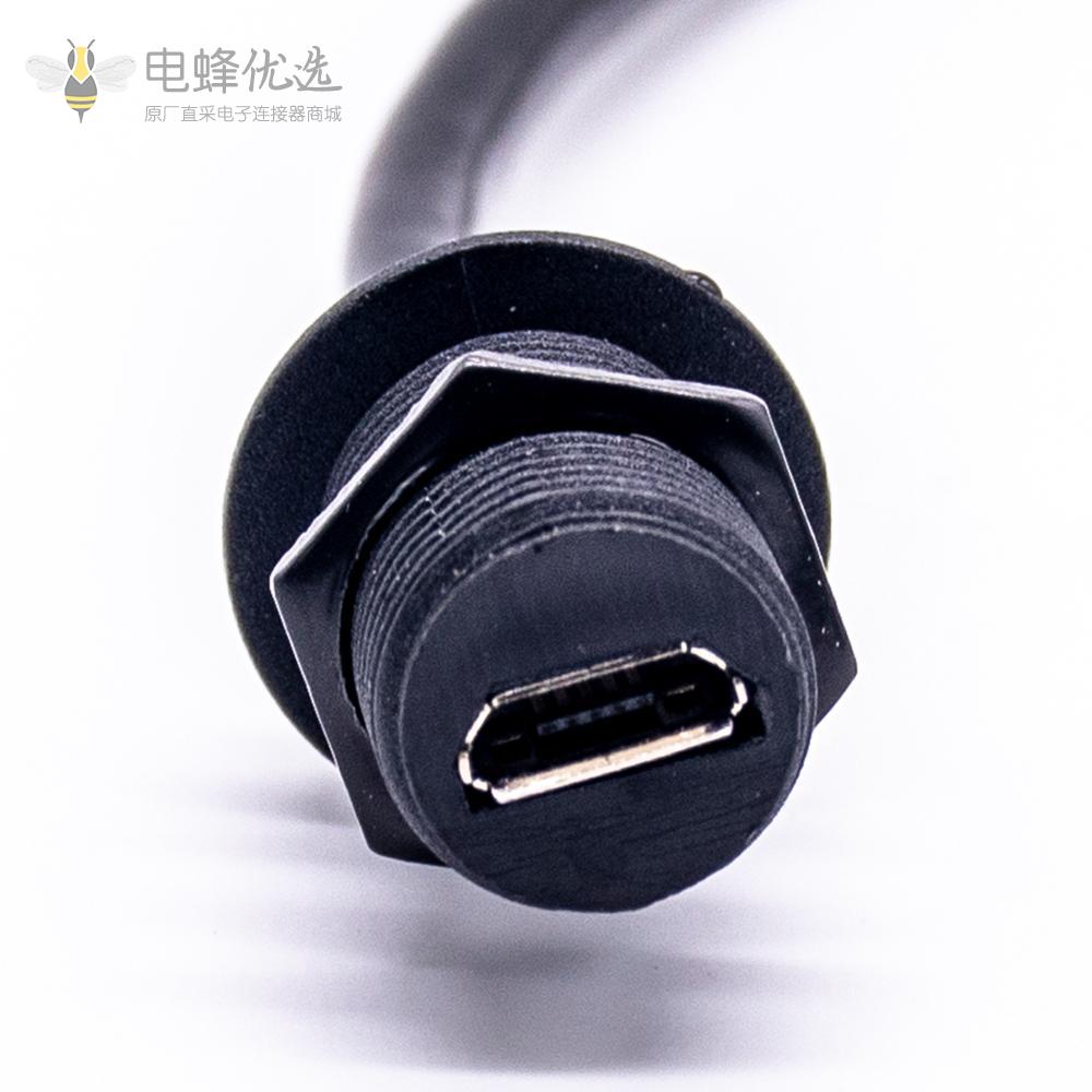 MicroUSB 5芯母防水M12-1.0转公上弯头接0.5米连接线两头注塑